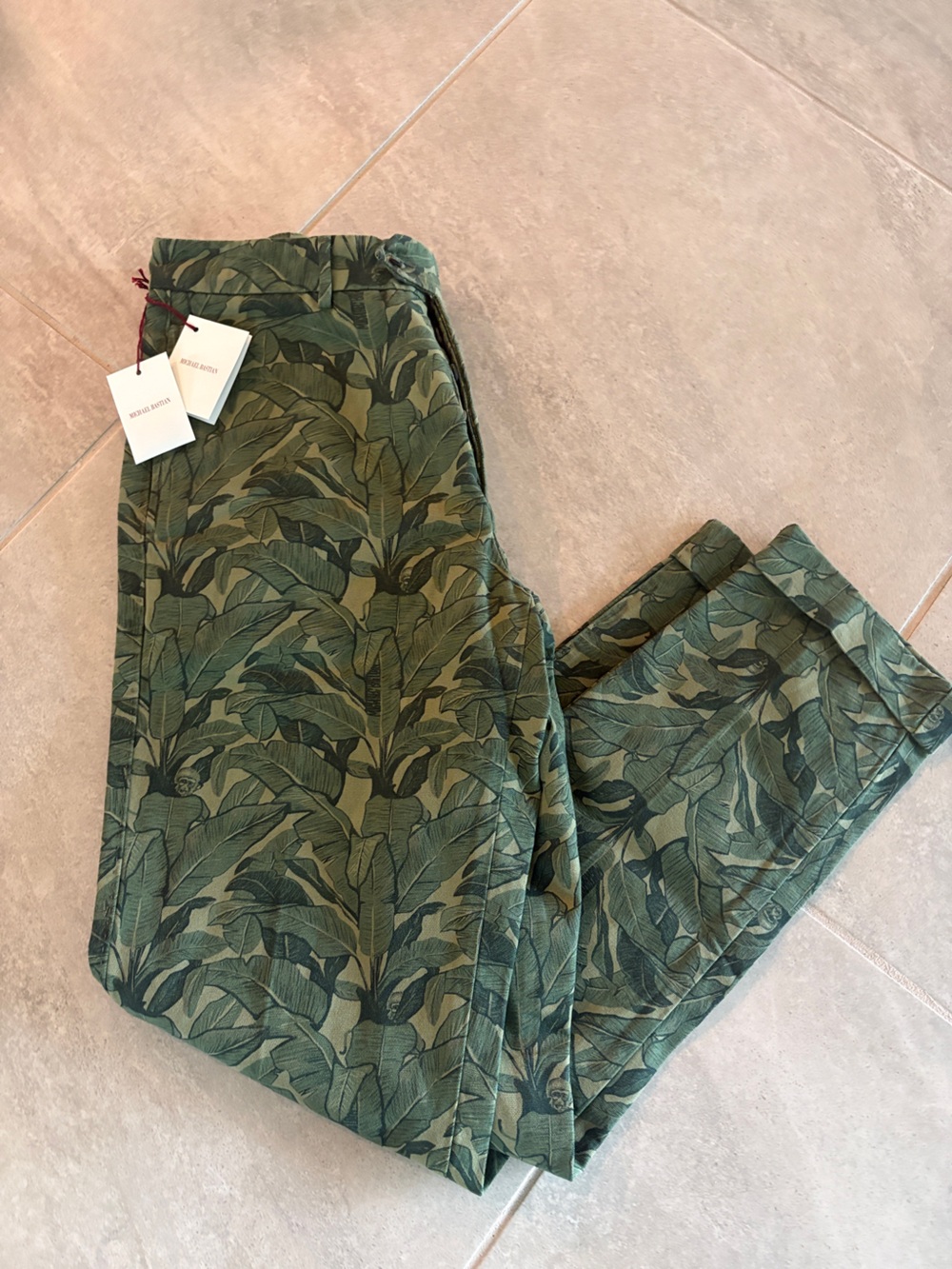 NWT Michael Bastian Made In Italy Green Tropical Preppy Pants 35 X 32